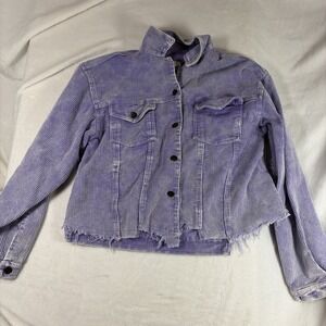 Pol Boho Women's Corduroy Jacket Purple Iris Size Med Button Up Long Sleeve Vtg
